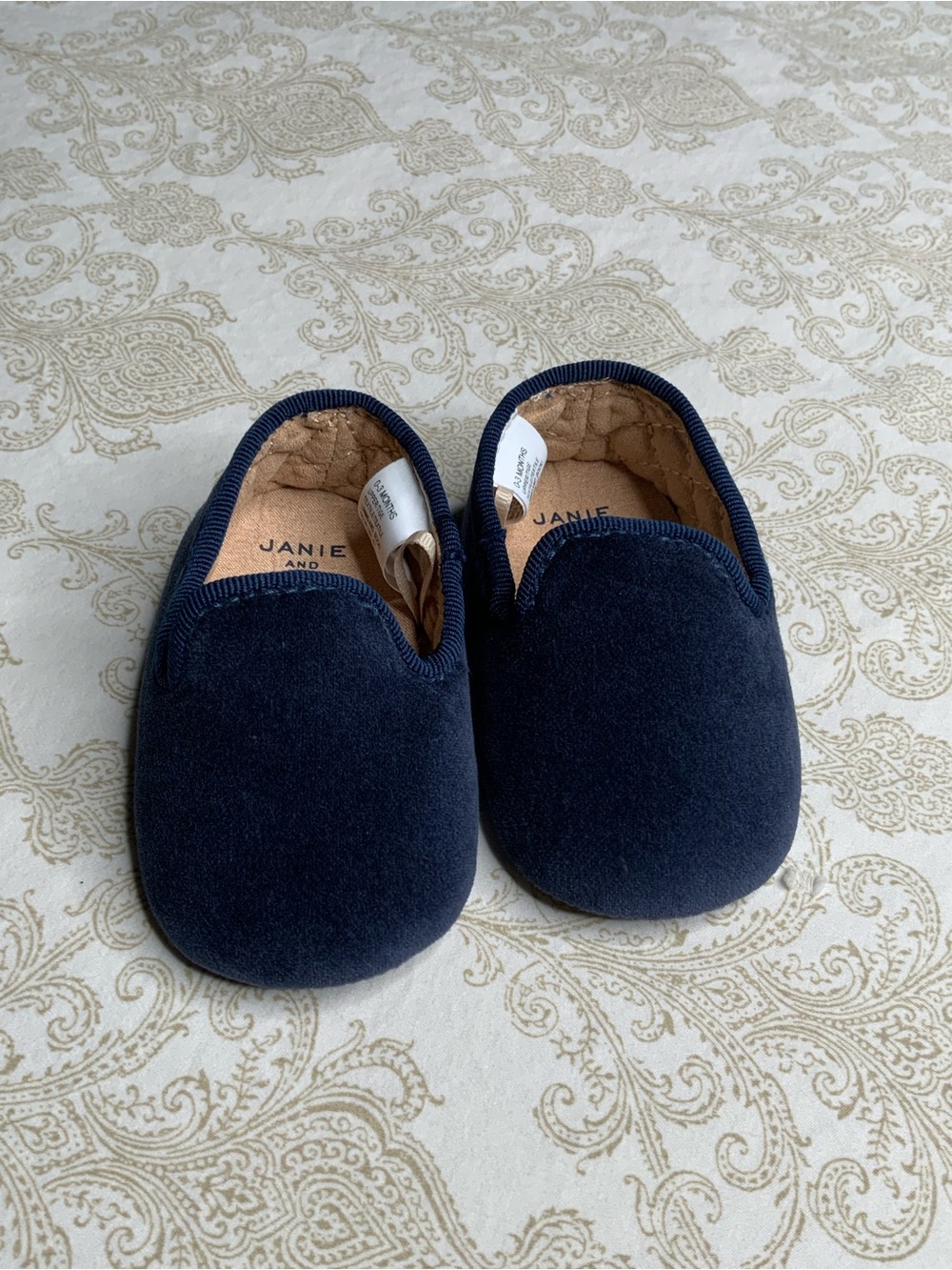 Janie and Jack Navy Blue Velvet Baby Loafers 0-3 Months Like New